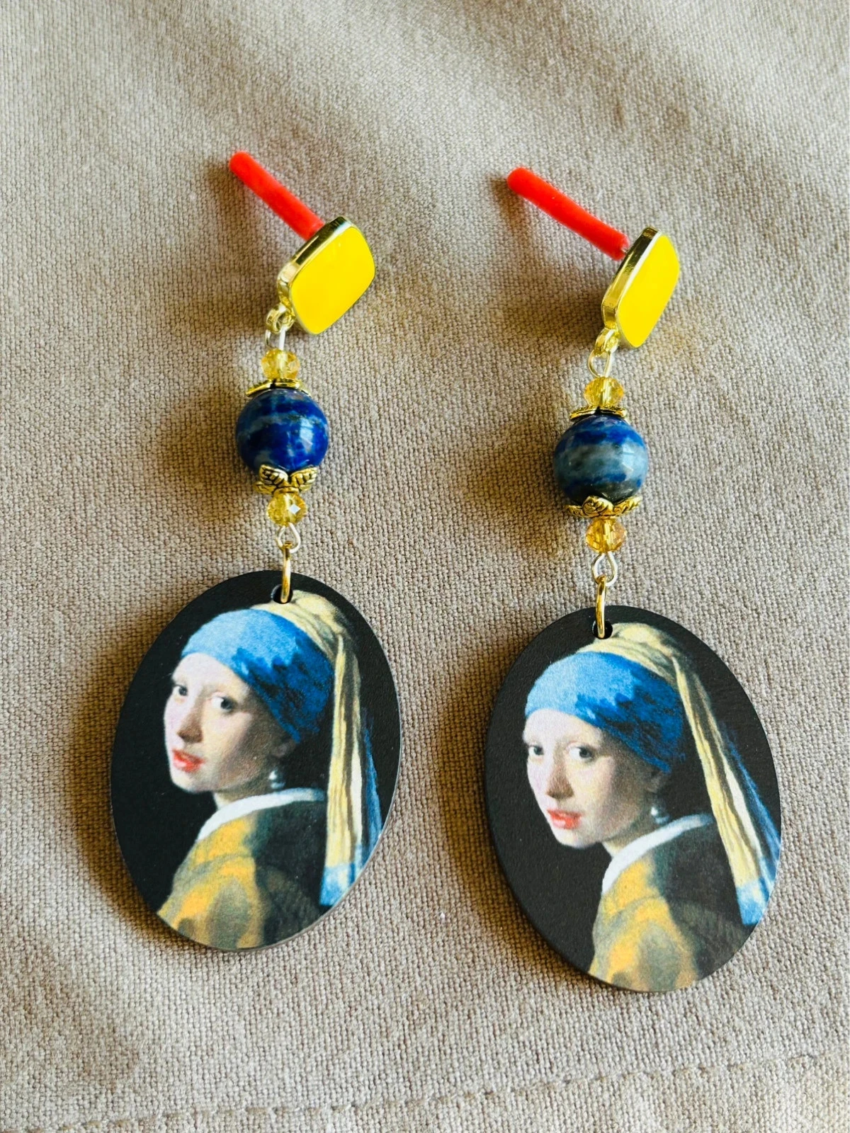 💙🎨Brincos de Arte Boêmia Vermeer Lápis-Lazuli Pedra Natural Brincos Artísticos🎨💙 – photo 4